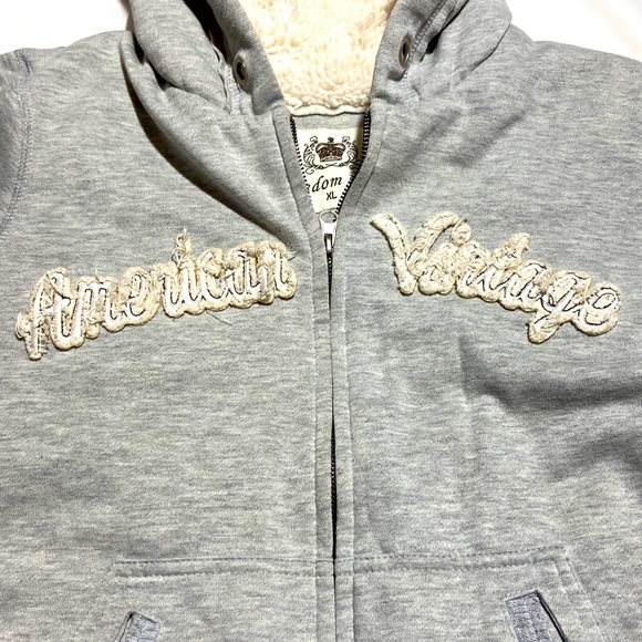 Freedom 2 Be American Vintage 2 way Zip Hoodie Jacket. Sherpa Lined. X-Large. - Picture 8 of 10